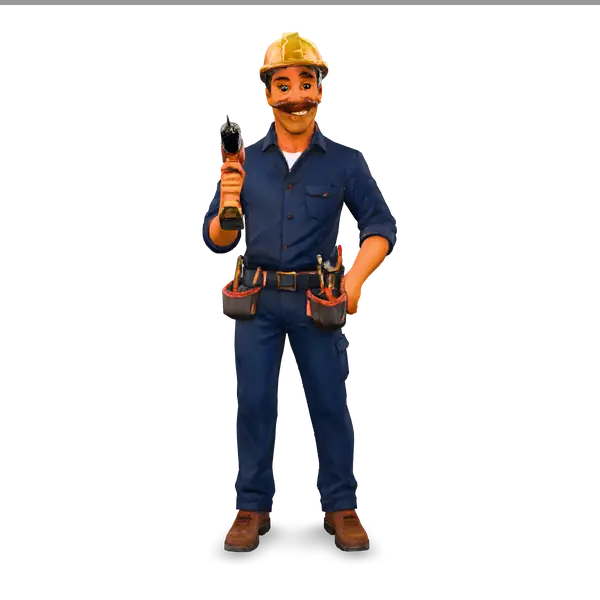 Personagem profissional em 3D apresentando ferramenta